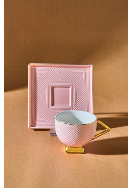 Art Deco 2 Parça Porselen Kahve Fincan Takımı 80 ml – Beyaz, Altın Detaylı Geometrik Desenli Şık Sunum