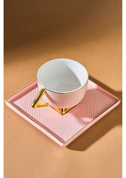Art Deco 2 Parça Porselen Kahve Fincan Takımı 80 ml – Beyaz, Altın Detaylı Geometrik Desenli Şık Sunum