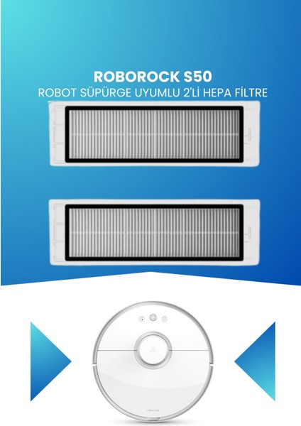 Roborock S50 Robot Süpürge Uyumlu 2'li Hepa Filtre
