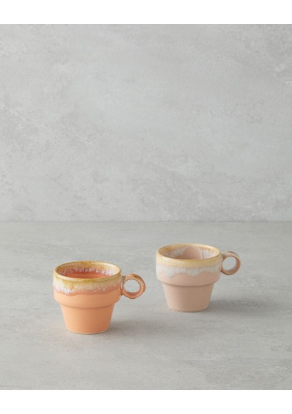 Açık Turuncu-Pudra Seramik Kahve Fincan Takımı, 2'li, 105 ml
