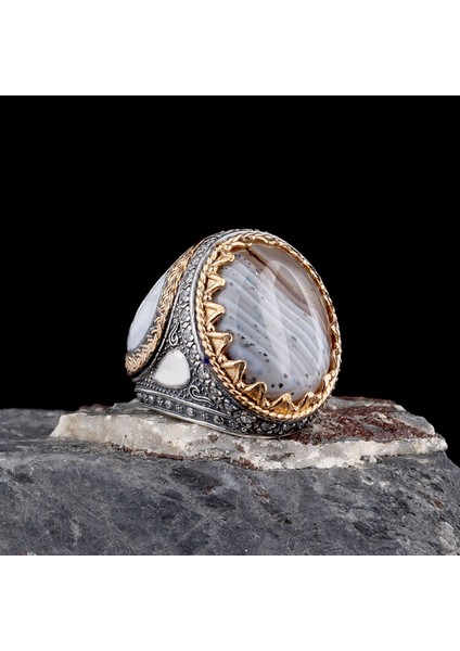 925 Ayar Gümüş Erkek Yüzük – Lüks Tasarım Oval Taşlı Yüzük