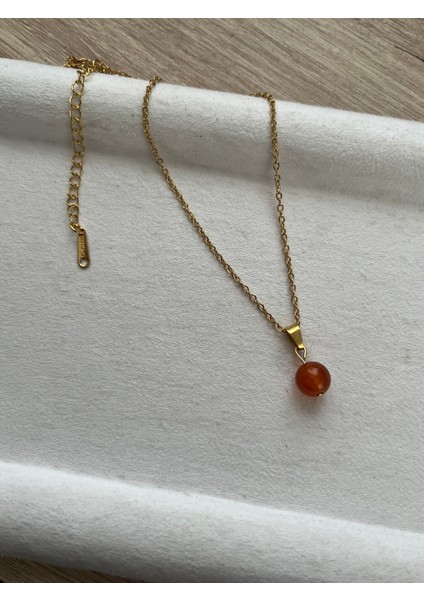 8 mm Karnelyan Taşı Çelik Kolye El Yapımı