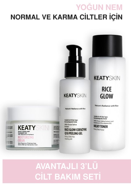 Karma & Normal Ciltlere Özel Günlük Nem Seti | Yağsız Nemlendirici Krem 50ML + Peeling 100ML + Milky Toner 200ML