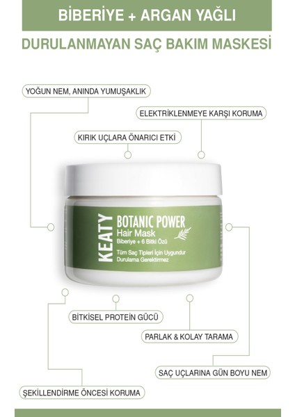 Biberiye Özlü Durulanmayan Saç Maskesi | Yoğun Nem & Onarıcı Bakım | 6 Bitki Özü + Bitkisel Protein + Argan Yağı + Keratin 250 ml