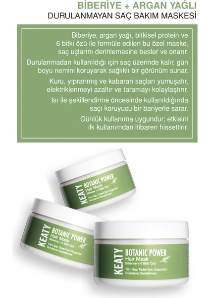 Biberiye Özlü Durulanmayan Saç Maskesi | Yoğun Nem & Onarıcı Bakım | 6 Bitki Özü + Bitkisel Protein + Argan Yağı + Keratin 250 ml