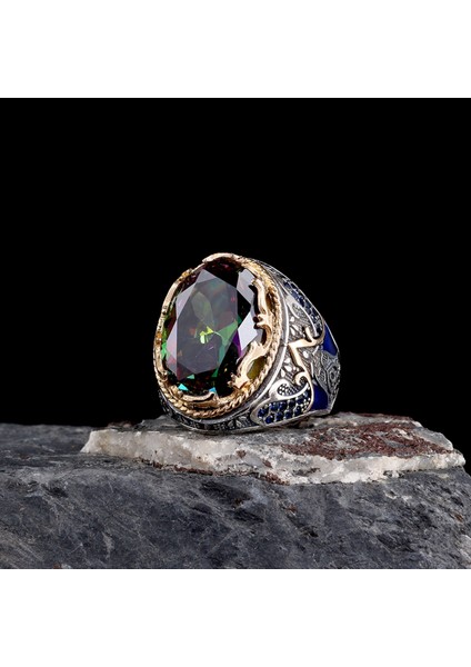 925 Ayar Parlak Safir Taşlı Melek Figürlü Gümüş Erkek Yüzük modelleri