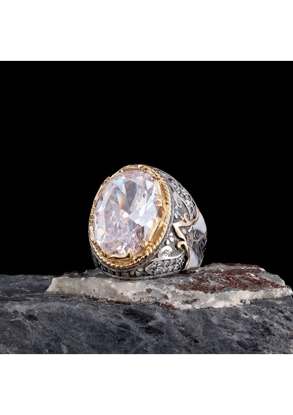 925 Ayar Parlak Safir Taşlı Melek Figürlü Gümüş Erkek Yüzük