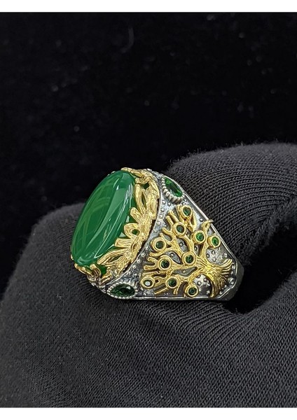 Yaşam Ağacı Modelli Oval Akik Taşlı 925 Ayar Erkek Gümüş Yüzük fırsatları