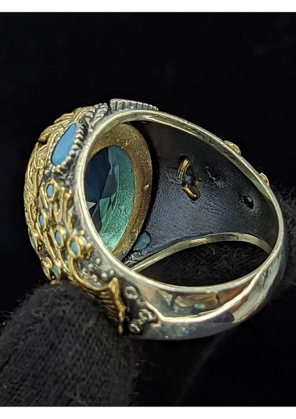 Yaşam Ağacı Modelli Oval Aqua Marin Taşlı 925 Ayar Erkek Gümüş Yüzük indirimleri