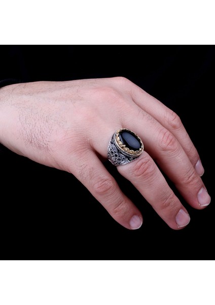 925 Ayar Erkek Mineli Mikro Taş Işlemeli Gümüş Yüzük