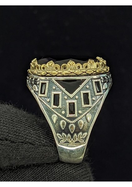 Siyah Mineli Zirkon Oval Taşlı 925 Ayar Erkek Gümüş Yüzük fiyatları