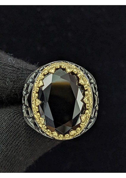 Siyah Mineli Zirkon Oval Taşlı 925 Ayar Erkek Gümüş Yüzük modelleri