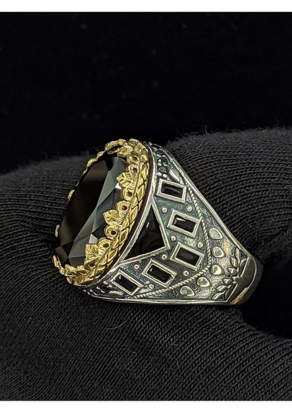 Siyah Mineli Zirkon Oval Taşlı 925 Ayar Erkek Gümüş Yüzük fırsatları