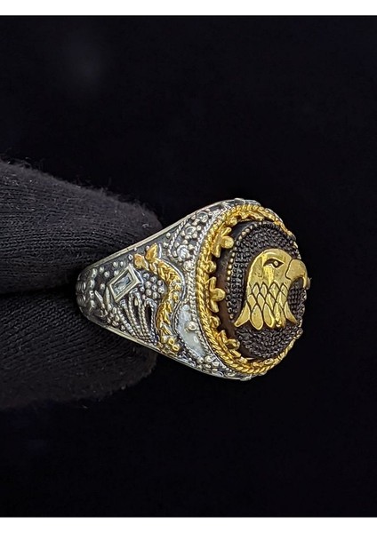 Markazit Taşlı Kartal Başı Figürlü 925 Ayar El Yapımı Gümüş Yüzük
