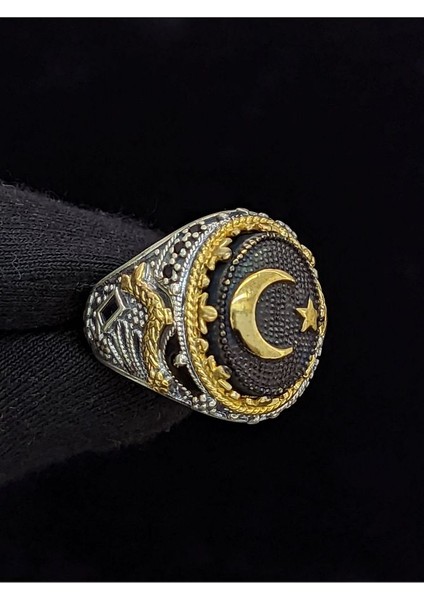 Markazit Taşlı Türk Bayraklı 925 Ayar El Yapımı Gümüş Yüzük