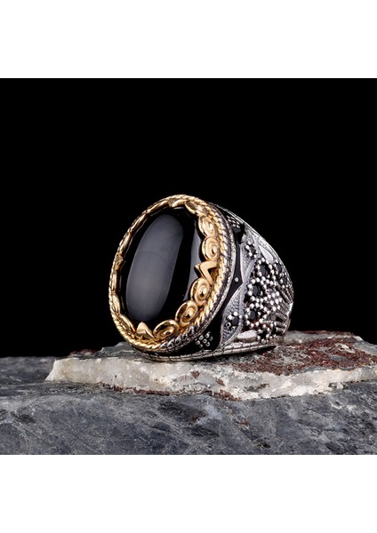 925 Ayar Erkek Mineli Mikro Taş Işlemeli Gümüş Yüzük fiyatları