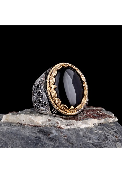 925 Ayar Erkek Mineli Mikro Taş Işlemeli Gümüş Yüzük modelleri