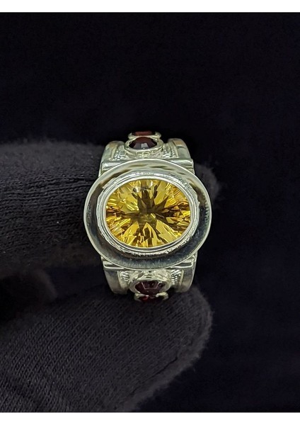 Taş Işlemeli El Yapımı Sitrin Taşlı 925 Ayar Erkek Gümüş Yüzük modelleri
