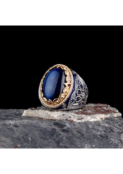 925 Ayar Erkek Mineli Mikro Taş Işlemeli Gümüş Yüzük