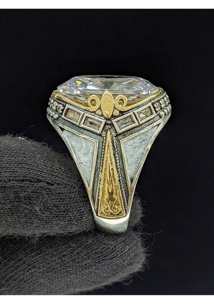 Beyaz Mineli Mikro Taşlı Zirkon Oval Taşlı 925 Ayar Erkek Gümüş Yüzük fiyatları