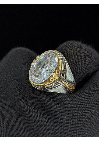 Beyaz Mineli Mikro Taşlı Zirkon Oval Taşlı 925 Ayar Erkek Gümüş Yüzük fırsatları