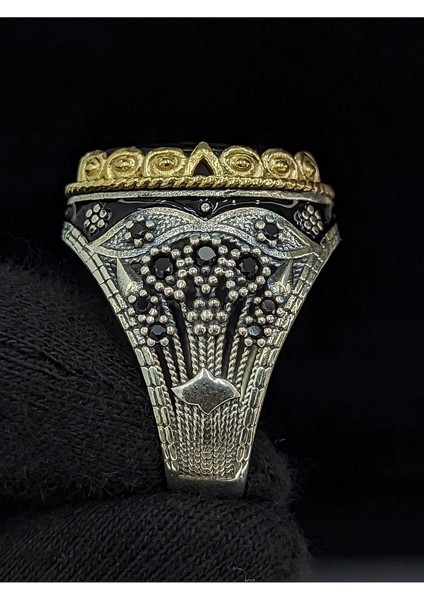 Otantik Işlemeli Mineli Oniks Taşlı 925 Ayar Erkek Gümüş Yüzük fiyatları