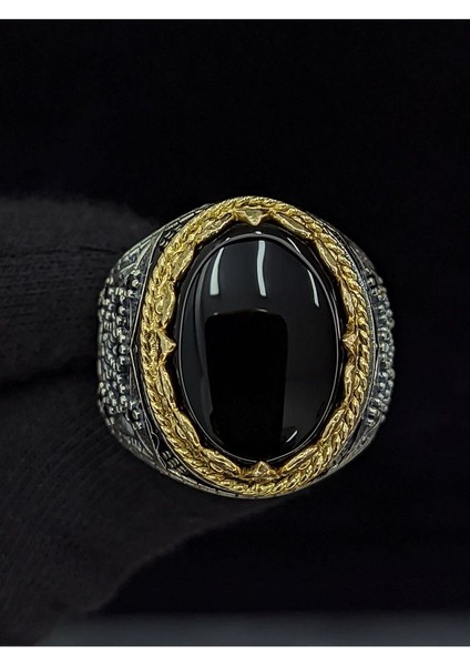 Otantik Işlemeli Mineli Oniks Taşlı 925 Ayar Erkek Gümüş Yüzük modelleri