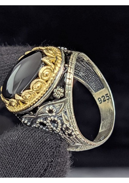 Otantik Işlemeli Mineli Oniks Taşlı 925 Ayar Erkek Gümüş Yüzük indirimleri
