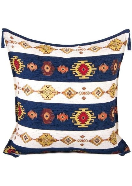 Kilim Desen (70CMX70CM) Şönil Kumaş Püsküllü Kare Ev Bahçe Minder Kılıfı No7