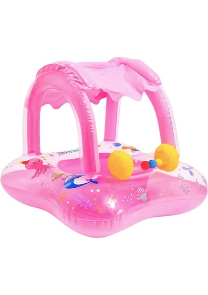 Gölgelikli Bebek Flatörü | Oyuncaklı Baby Float | Tente Koruyuculu Şişme Yüzme Simidi | 60X60CM fırsatları