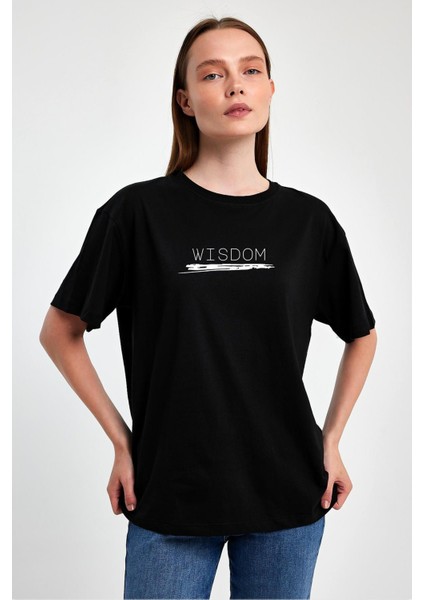 Wisdom Baskılı %100 Penye Süprem Basic Oversize T-Shirt