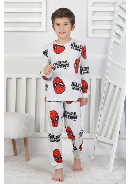 %100 Pamuk Erkek Çocuk Pijama Takımı | Uzun Kollu Manşetli Desenli Penye
