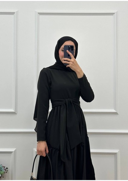 Irmak Poplin - Krep Asimetrik Kemerli Balon Elbise