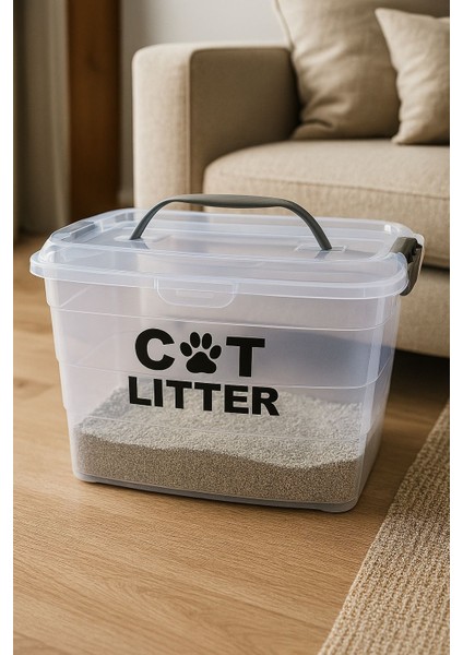 Kedi Kumu Saklama Kabı Kutusu Boş 14 Lt Kapasite Kedi Kumu Saklama Kabı Üsten Tutmalı Kilitli büyük boy