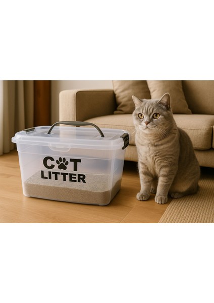 Kedi Kumu Saklama Kabı Kutusu Boş 14 Lt Kapasite Kedi Kumu Saklama Kabı Üsten Tutmalı Kilitli büyük boy fırsatları