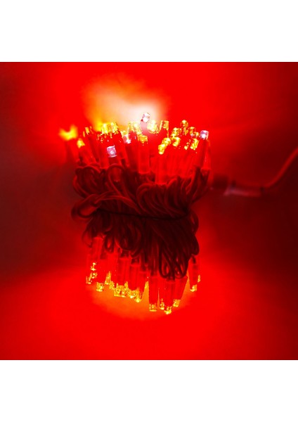 Dış Mekan LED Aydınlatma 10 mt 100 LED Kırmızı Kablo Kırmızıya Beyaz Flaş
