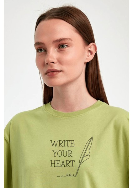 "write Your Heart" Baskılı Tüy Detaylı %100 Penye Süprem T-Shirt fiyatları