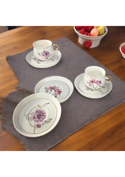 Çiçek Porselen Kahve Fincan Seti 6lı