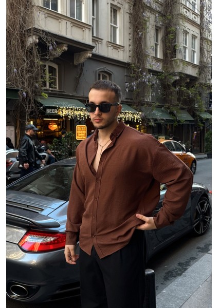 Zoro Erkek Extra Soft Keten Görünümlü Gömlek Uzun Kollu, Hafif Dokulu