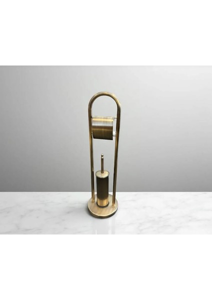 Antik Gold Tuvalet Kağıtlık ve Fırça Seti Pirinç Banyo Aksesuarı Seti Eskitme Gold Ayaklı Set
