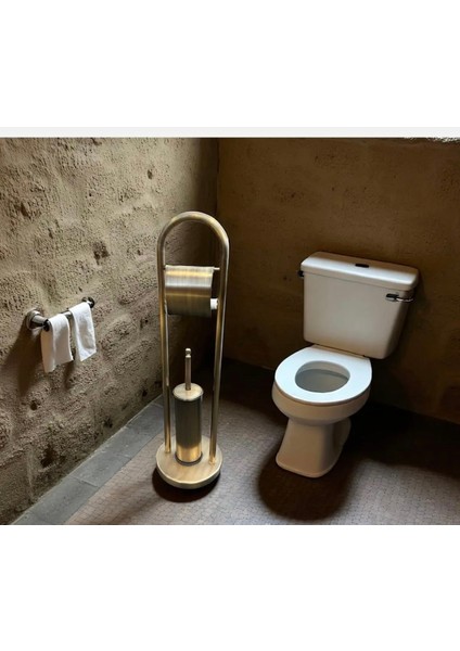 Antik Gold Tuvalet Kağıtlık ve Fırça Seti Pirinç Banyo Aksesuarı Seti Eskitme Gold Ayaklı Set fiyatları