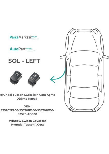 Kia Sorento, Carens için Cam Açma Düğme Kapağı indirimleri