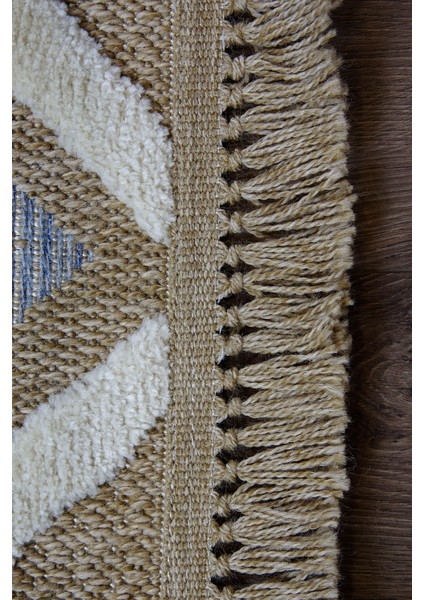 Dış Mekan ve Iç Mekan Halısı Krem ve Mavi Detaylı Jüt Halı Sisal Halı indirimleri
