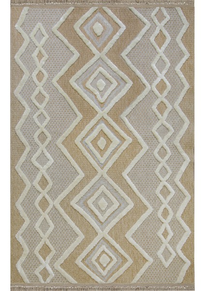 Dış Mekan ve Iç Mekan Halısı Krem ve Mavi Detaylı Jüt Halı Sisal Halı