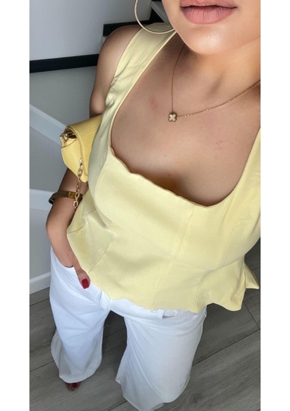 Açık Sarı Peplum Korse Bluz fiyatları