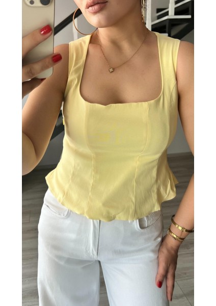 Açık Sarı Peplum Korse Bluz indirimleri