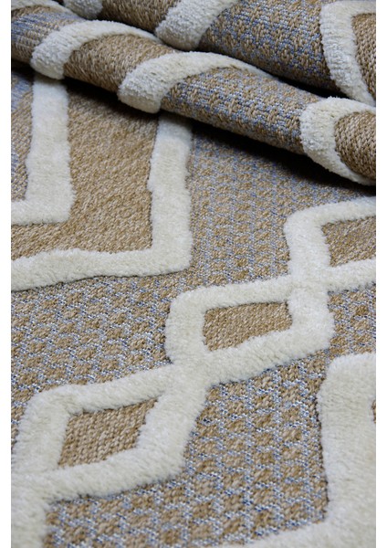 Dış Mekan ve Iç Mekan Halısı Krem ve Mavi Detaylı Jüt Halı Sisal Halı fırsatları