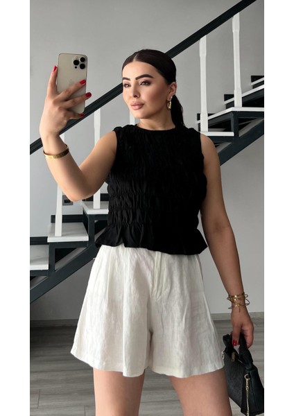 Siyah Gipeli Kolsuz Bluz