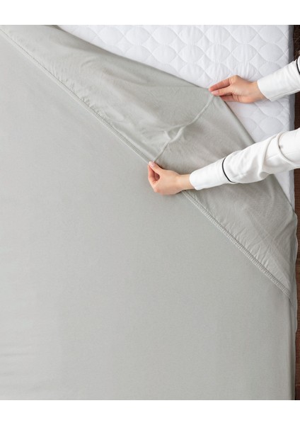 Tek Kişilik Lastikli %100 Pamuk Penye Çarşaf - Gri