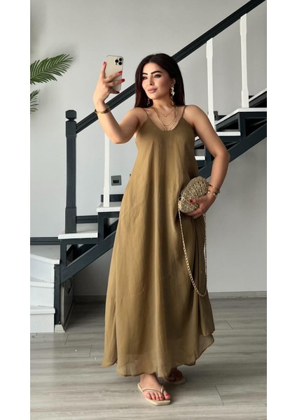 Olive Tnsel Ayatalanabilir Askılı Cepli Elbise fırsatları